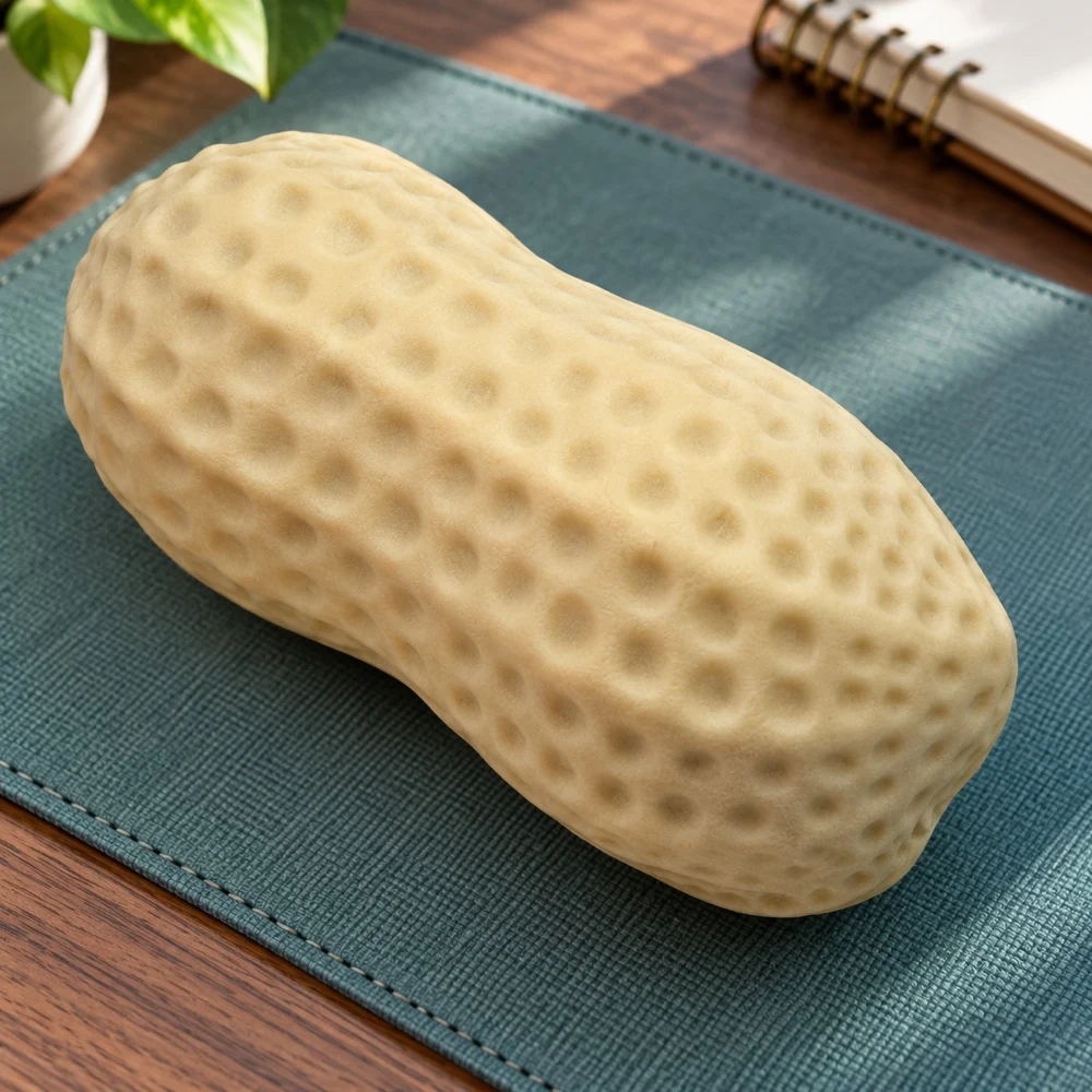 Peanut Squishy Squeeze Toy Beige TPR Food Shape with Textured Shell Soft Desk Fidget Companion Gift for Adults Single Piece