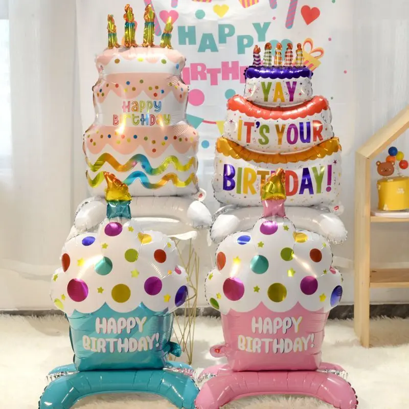 Large Birthday Three Layer Cake Candle Bear Foil Balloons Birthday Party Baby Shower Photo Props Decoration Air Globos Gifts