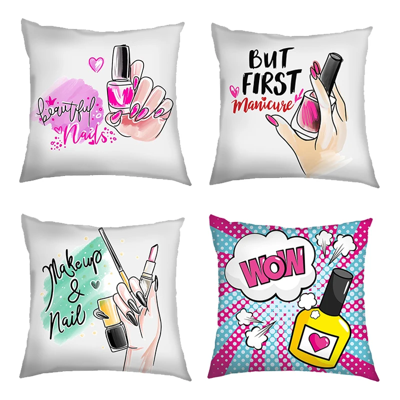 Beautiful Nail Polish Double-side Print Cushion Covers Manicure Pillowcase Home Decor for Living Room Sofa Bedroom Pillow Cover