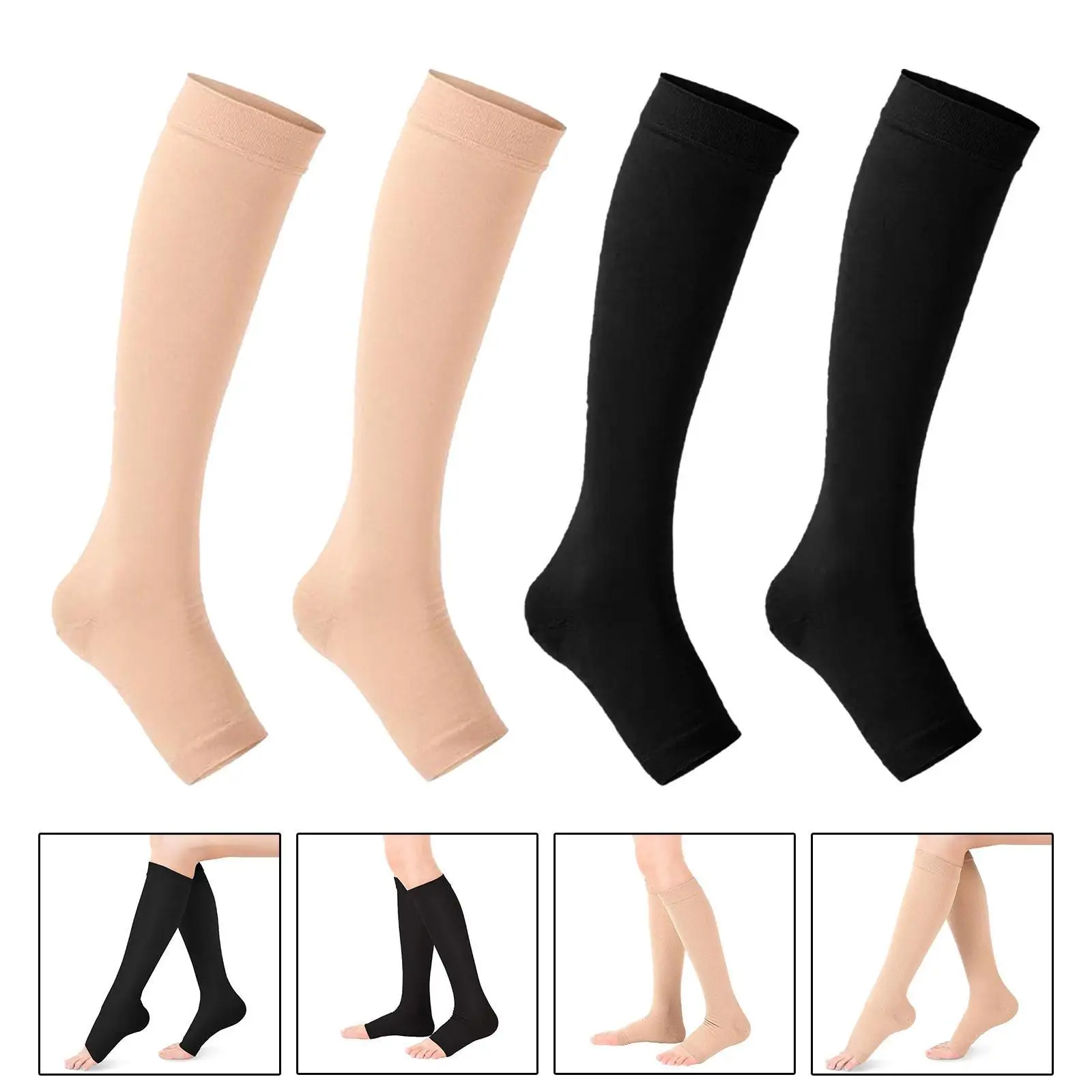 Nylon Open Toe Compression Socks for Women Men Knee High Support Circulation Boost for Nurses Teachers Standing All Day Athletic view 5