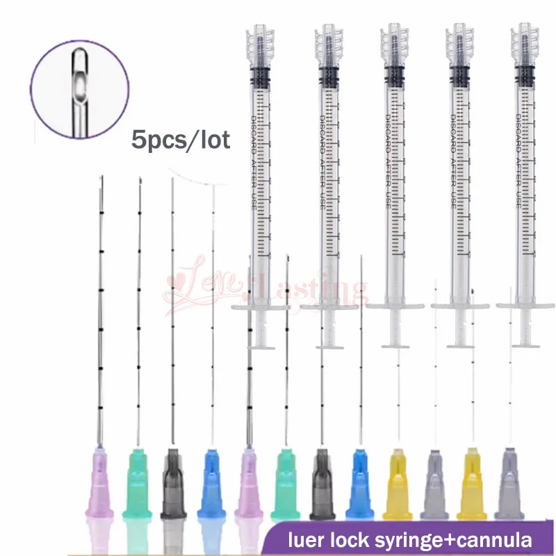 5pcs/lot Luer Lock Syringes 1ml syringe  Fine Micro Cannula Blunt Needle Tips 25G/27G/30G needle tip Tattoo Syringe