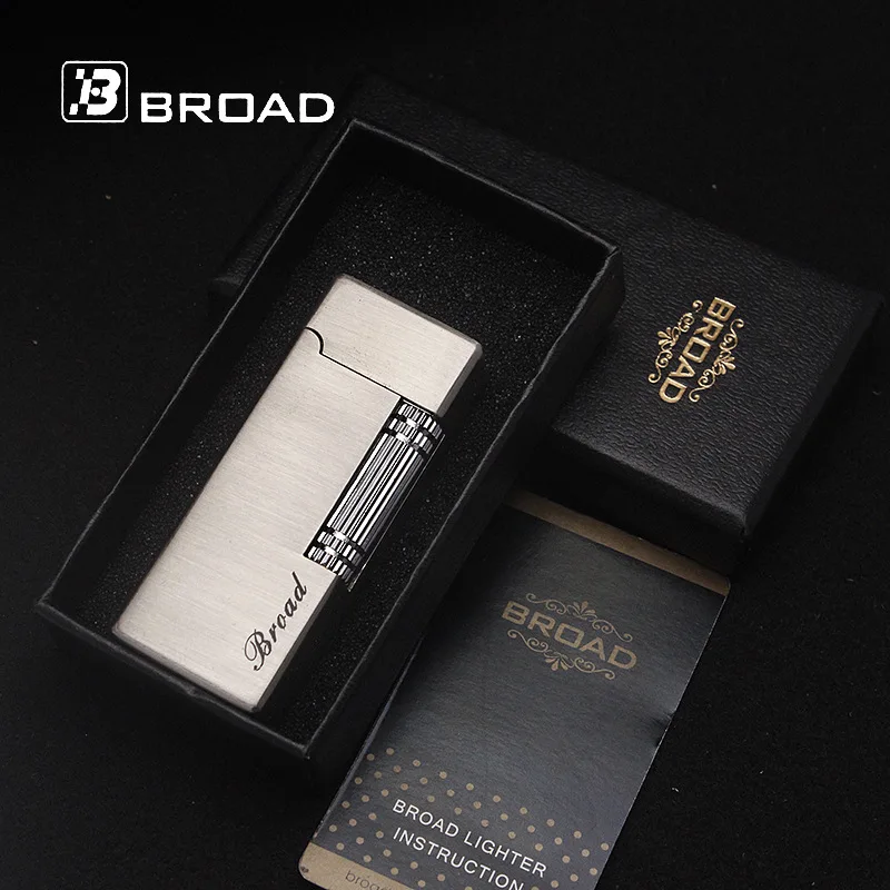 BROAD Flint Gas Lighter Butane Side Slip Grinding Wheel Lighters Cigarettes Accessories Cigar Smoking Lighters Gadgets for Men