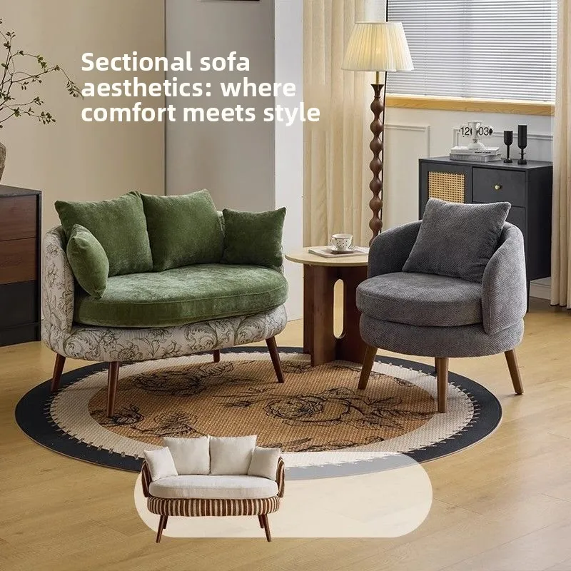 Minimalist retro small apartment light luxury straight row single double fabric sofa