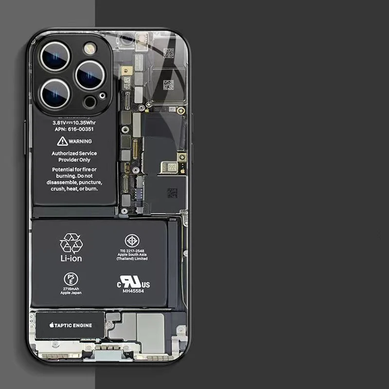 

2024 FOR IPhone15 PRO 14 13 11 12 Pro 8 7 Plus X 13 Pro Glass Covers Analog circuit board Apple Phone Case