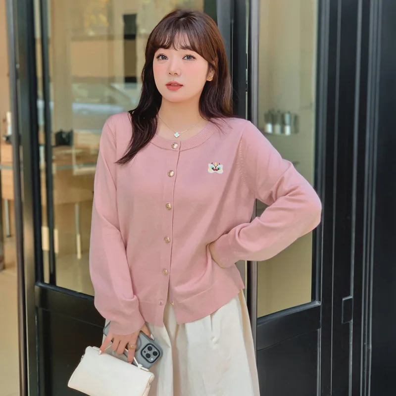 2024 Spring Round Neck Embroidered Top Women's Coat Loose and Versatile Knitted Cardigan