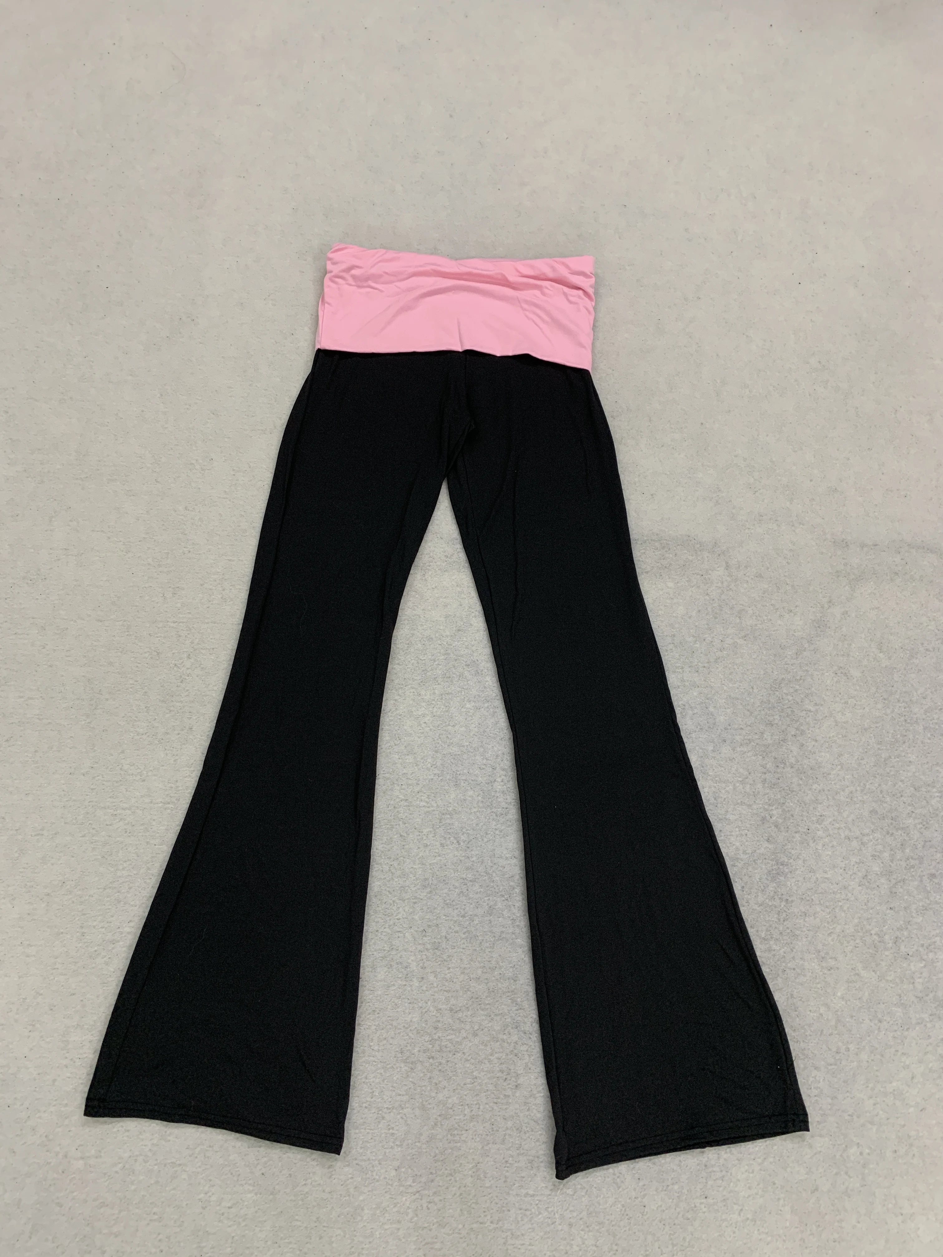 European and American Style High Waist Elastic Pink Folding Waist Black Micro-La Casual Trousers
