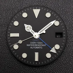 28.5mm Diameter GMT Single Calendar Watch Blue-green luminous Dials for NH34 N H35 Movement Accessories Watch Parts custou logo