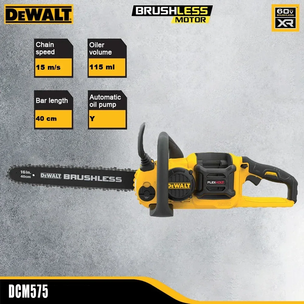 DeWALT DCM575 FlexVolt 60v Wireless Chain Saw Rechargeable 16Inch 15m/s E-Clutch Automatic Oil Wood Cutting Univeral 54v Battery