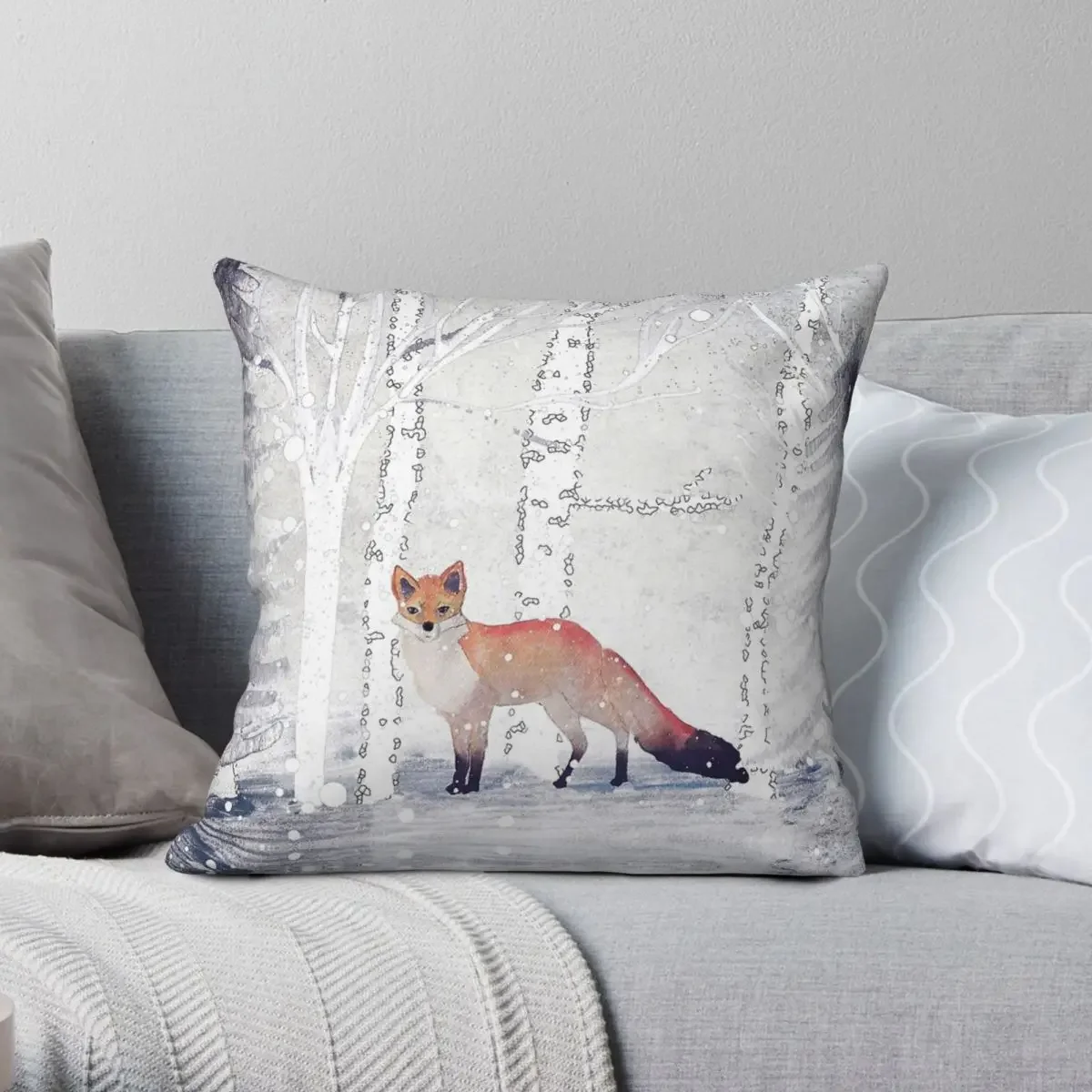 Winter Fox Animal Square Pillowcase Polyester Linen Velvet Printed Zip Decor Throw Pillow Case Sofa Seater Cushion Case