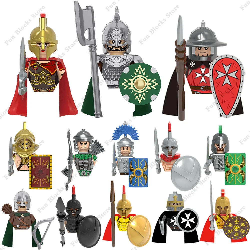 

Military Mini Single Doll Medieval Figures Building Blocks Roman Spartan Soldier Bricks Helmet Sword Accessories MOC Gifts Toys