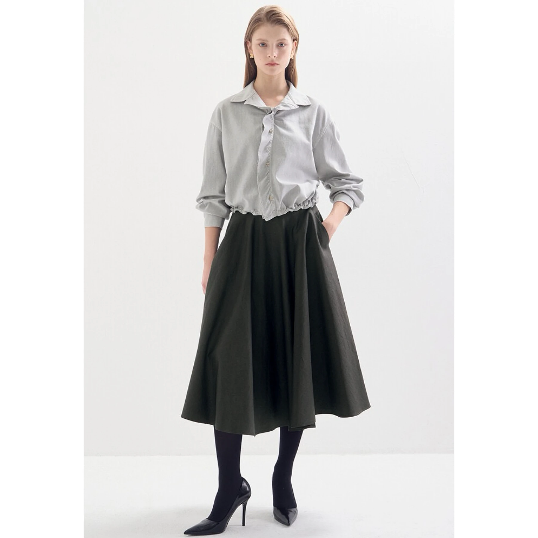 

Simple Elegance Lemon CheeseLAN25 Autumn irt с завязками и отложным воротником Универсальная верхняя одежда для женщин