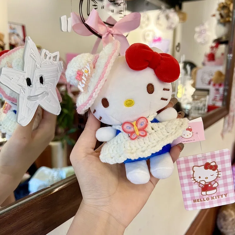 헬로 키티 여름 패션 Diy 밀짚 모자 양모 모자 블루 스커트 가방 펜던트 Kt 고양이 키 체인 키즈 팬 선물