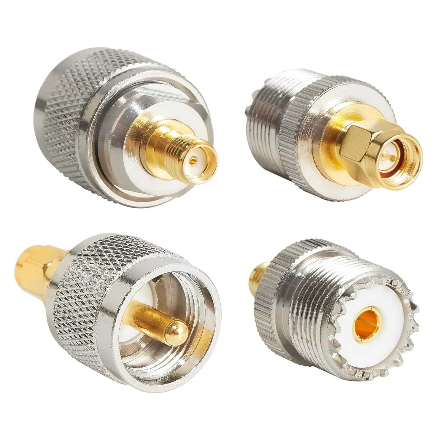 

Комплект из 4 коаксиальных разъемов SMA-UHF FR: SMA на PL259 SO239 UHF VHF, обжимные коаксиальные адаптеры для портативных радиостанций/раций