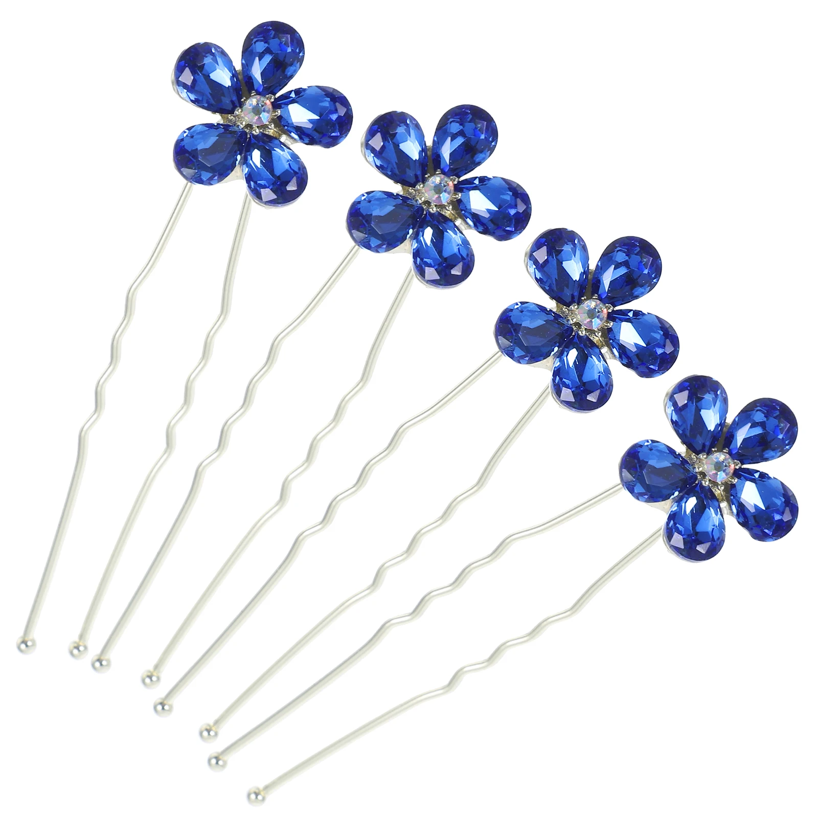 

4 pcs U Shape Hairpins Rhinestone Bridal Wedding Hair Accessories for Women Blue Comfortable Non Scratching Stylish