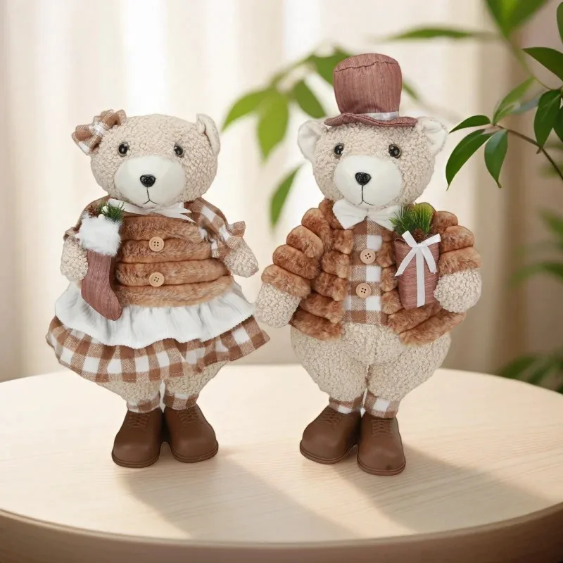 2Pcs Christmas Bear Ornament Home Furnishing Window Display Scene Decoration Christmas Gift
