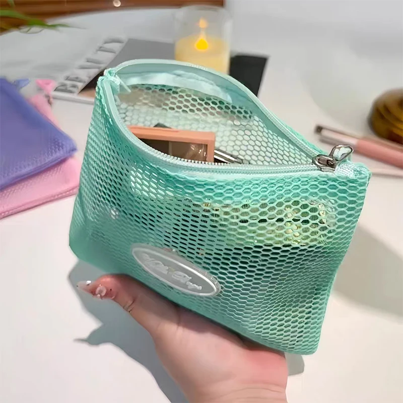 Colorful Mesh Portable Coin Purse Korean Candy-colored Zippered Makeup Storage Bag Lightweight Travel Storage Bag Card Holder