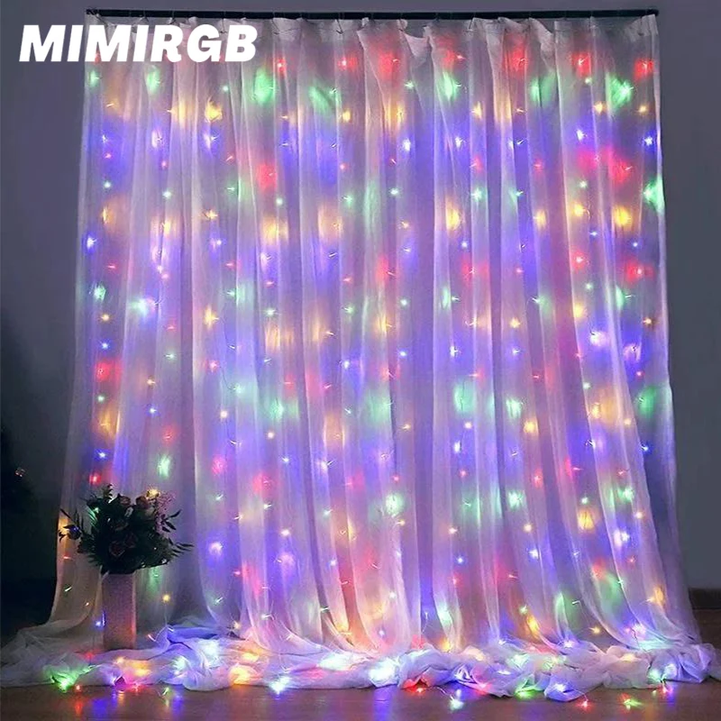 3X3M Copper Wire Led USB Remote Control Window Curtain Lights Waterproof 300LED Flashing Garland for Camping Wedding Decorative