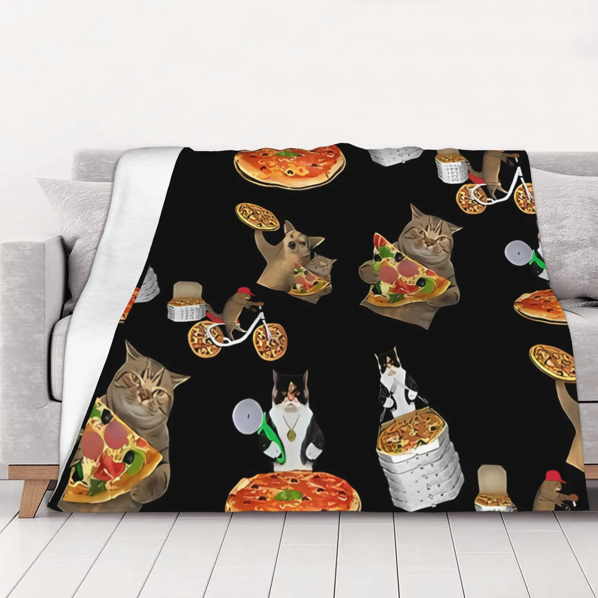 1PC home Cutecore Classic Eye Cat On Dinosaur On Pizza Blanket Super Cosy Plush Home Living Room Sofa halloween