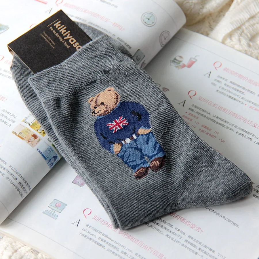 جديد مصمم الجوارب الكرتون شهم الدب الرجال الجوارب القطنية Harajuku نمط الرياضة بنين الرياضة الجدة تنفس هدية الكريسماس #4