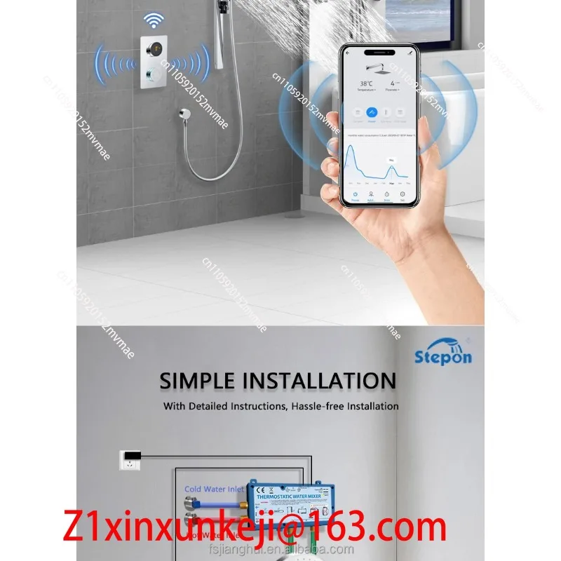 Stepon Manufacturer 2025 Lu-xury WiFi APP Digital Shower Mixer Bathroom Shower System Thermostatic Concealed Shower Set