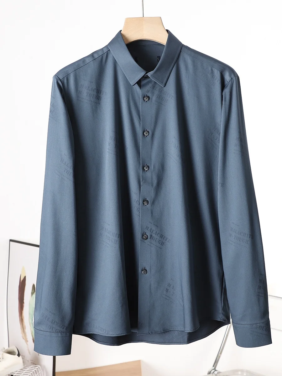 

New Autumn 2025 Men's Busin Casual Smooth Color Long Sve irt Stand Fit Collar Breathable Comfortable