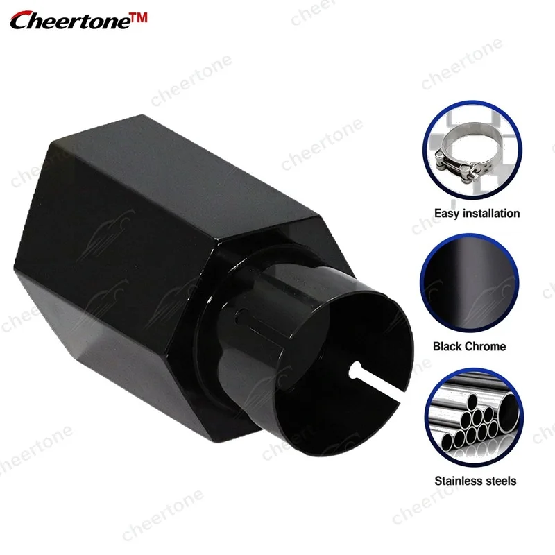 Hexagon Stainless Steel Exhaust Tip Black Chrome Muffler Tail Pipe Universal Car Accessories