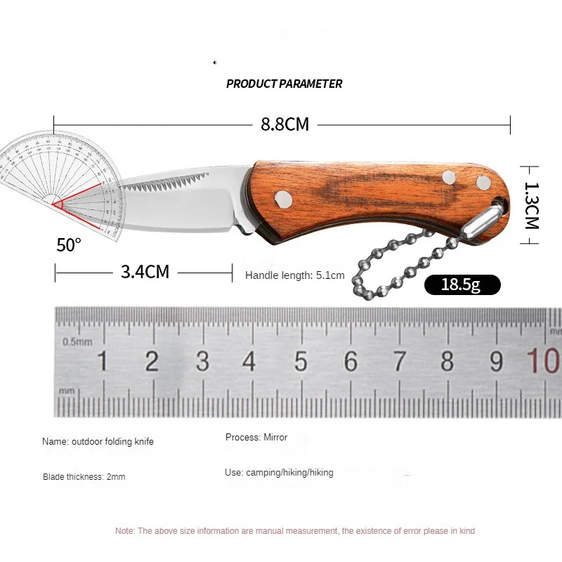 New Wooden handle mini pocket folding knife, portable outdoor edc knife, exquisite and compact self-defense survival knife