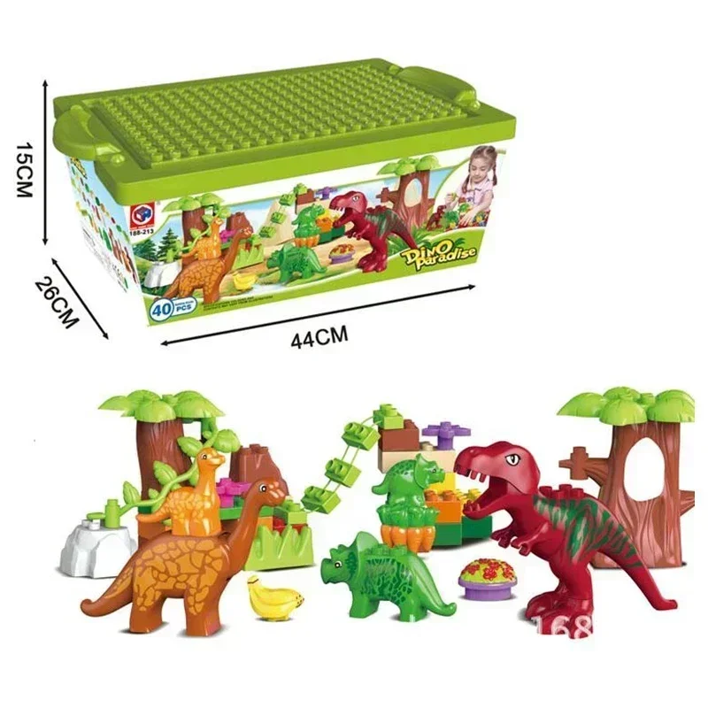 43pcs/lot Dino Valley Building Blocks Sets Large Particles Animal Dinosaur World Model Toys Bricks Compatible Duplo