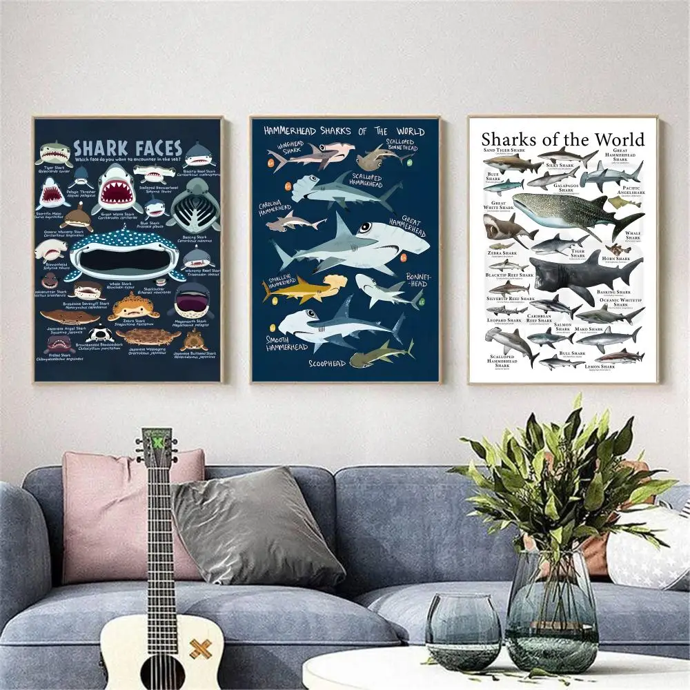 الحوت والقرش المحيط الحيوانات المشارك HD الكرتون جدار الفن الذاتي عصا للإزالة ملصق لغرفة المعيشة المنزلية