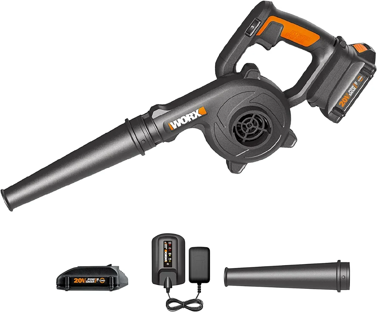 WORX 20V Cordless Jobsite Blower WX094L Compact Leaf Blower for Jobsite Garage Yards，2.0Ah Battery & Charger Included