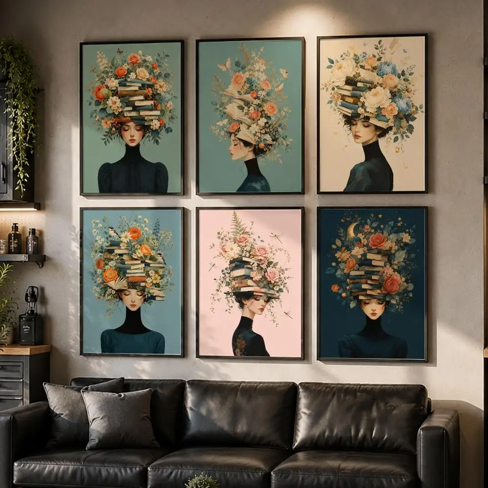 Bookish Bloom Poster Wall Decor Self-Adhesive Aesthetic Modern Vibe Stylish Gift Friends Using Living Room Bedroom
