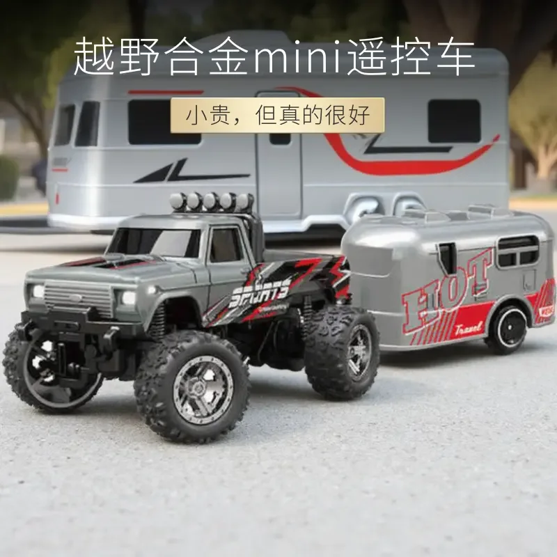 1:64 Speed Mini Off-Road Remote Control Car With Trailer Alloy Light Shock Absorption Children'S Desktop Racing Toy Gift