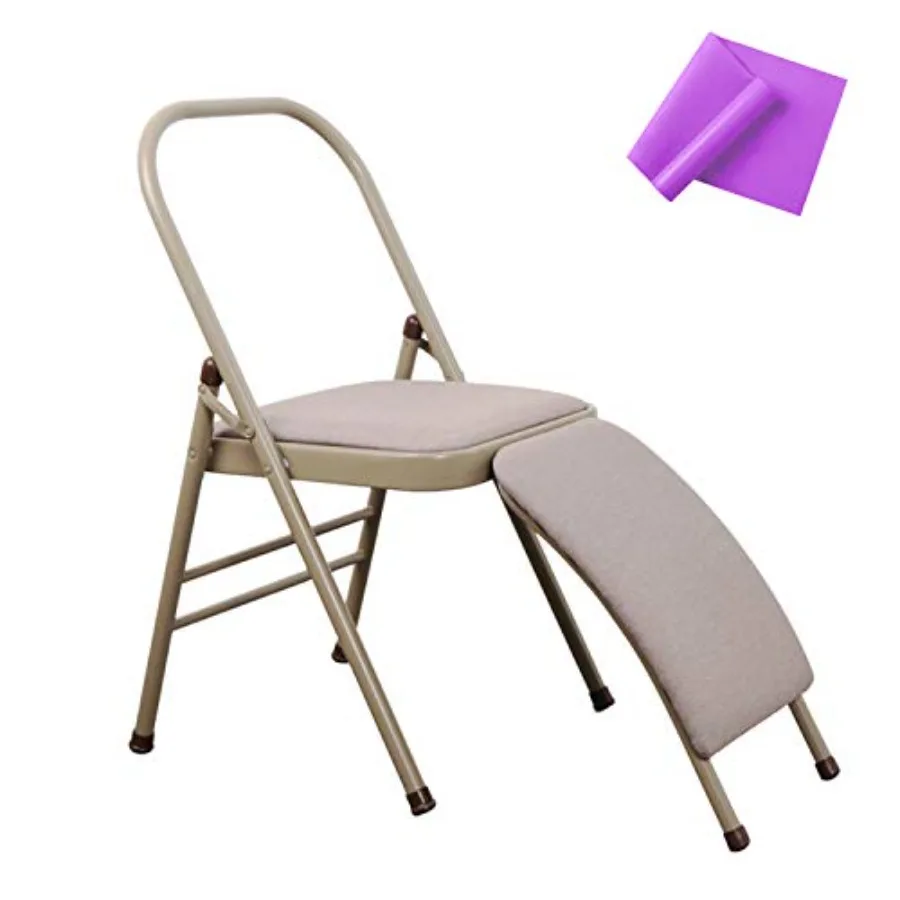 

Yoga Auxiliary Chair with Lumbar Back Support Foldable Balance Training with Purple Yoga Resistance Band