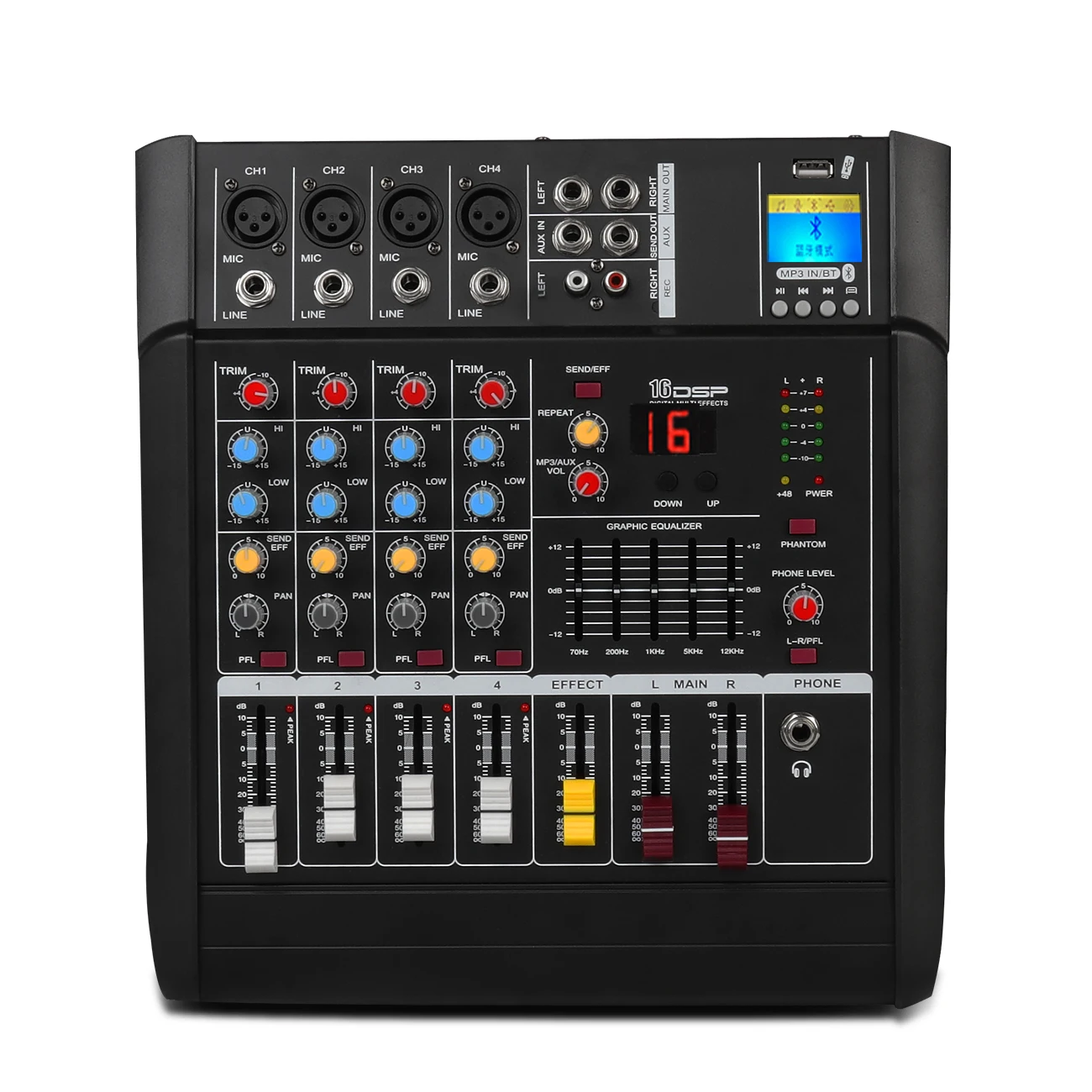 GM4X New Arrival 350W*2 Power Mixer USB Console Build-in Power Amplifier 4 Channel Audio Mixer