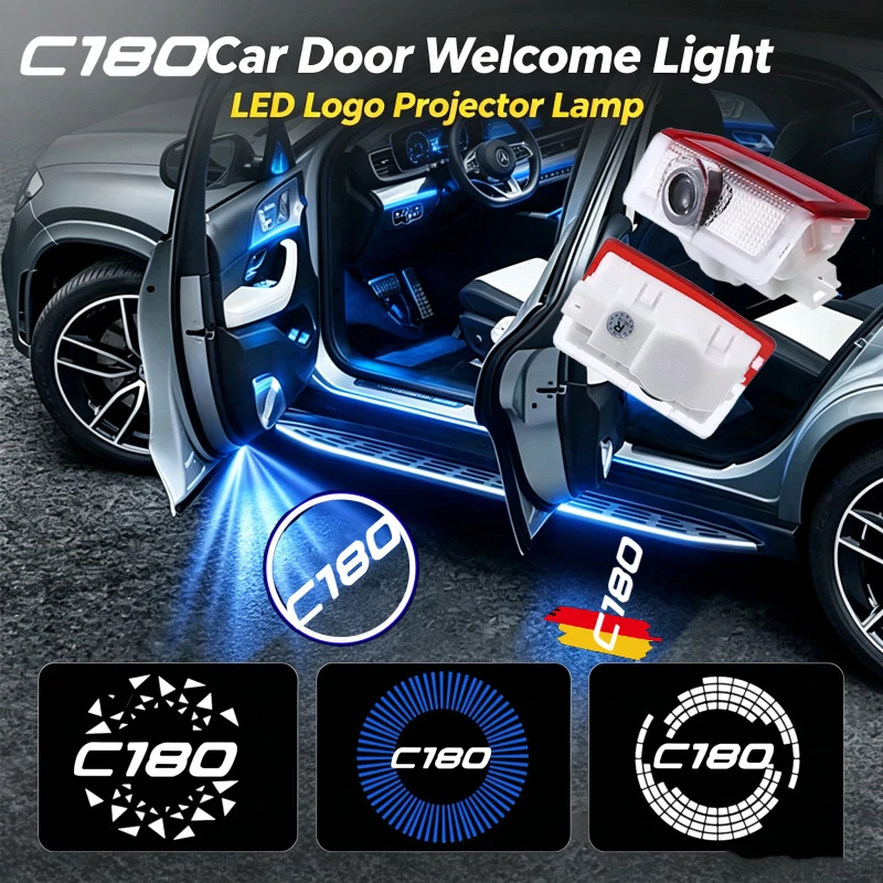2PCS LED Car Door Welcome Courtesy Ghost Shadow Projector Lamps For Mercedes Benz C Coupe Two Door C180 2010‑2013 Accessories