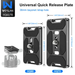 WEYLLAN HQ60/70MM Quick Release Plate Camera Mount Adapter for Tripod Clamp Plate for Arca Swiss Ballhead 1/4