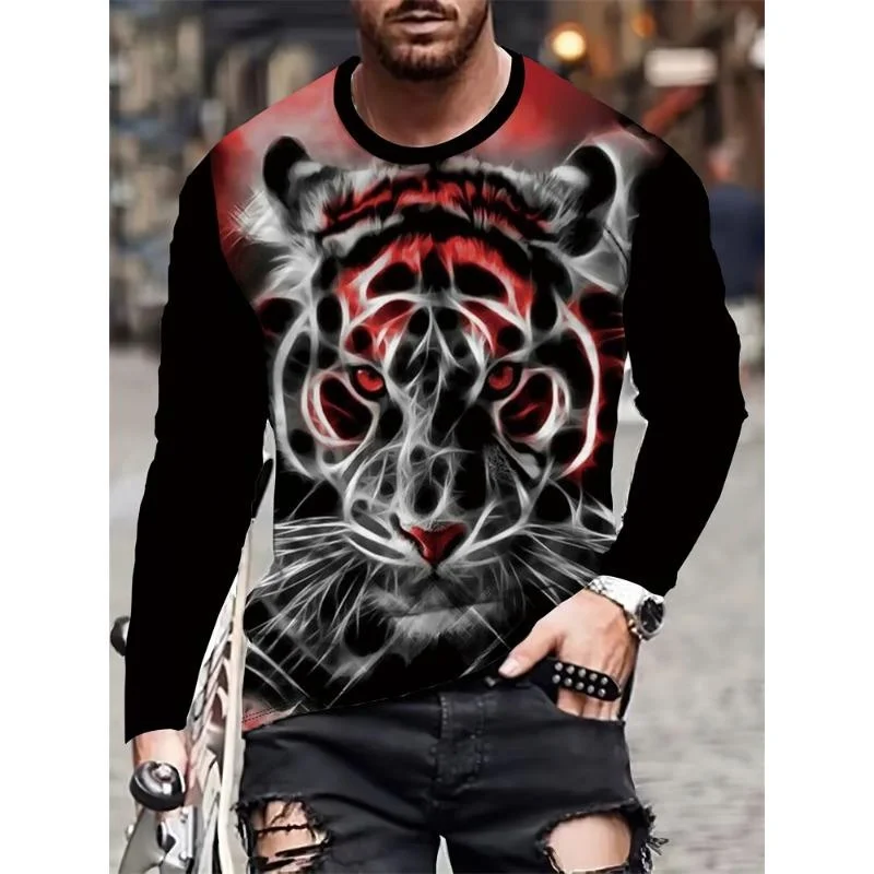 

Painted Lion Pattern T Shirt For Men Cool Animal 3D Printed Tees Summer Casual Long Sleeves O-Neck Tops Loose Streetwear T-Shirt