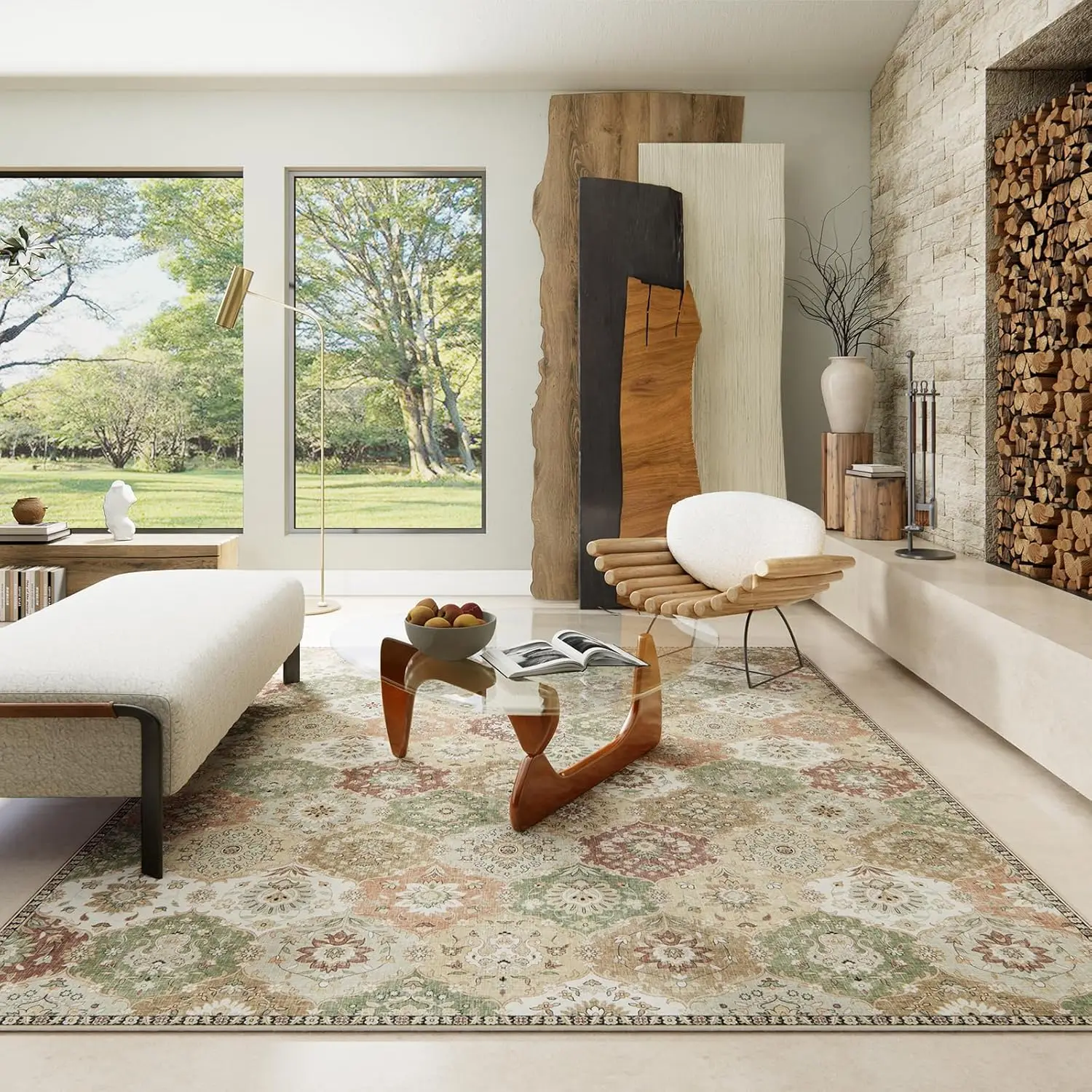 

VIKAMA High-End Retro Floral Imitation Cashmere Wash Back Carpet Living Room Sofa and Bedroom Large Floor Mats Home Decoration