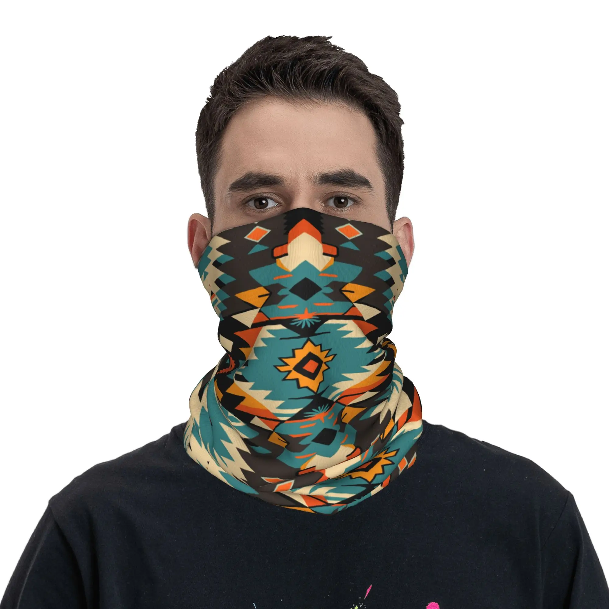 

Native American Patterns Bandana Neck Gaiter Windproof Face Scarf Cover Men Women Headband Tube Balaclava