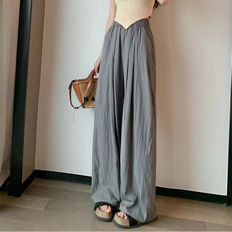 Gidyq Fashion Folds Women Wide Leg Pants Japan Style Casual Streetwear Loose Pants Harajuku All Match Female Straight Trousers