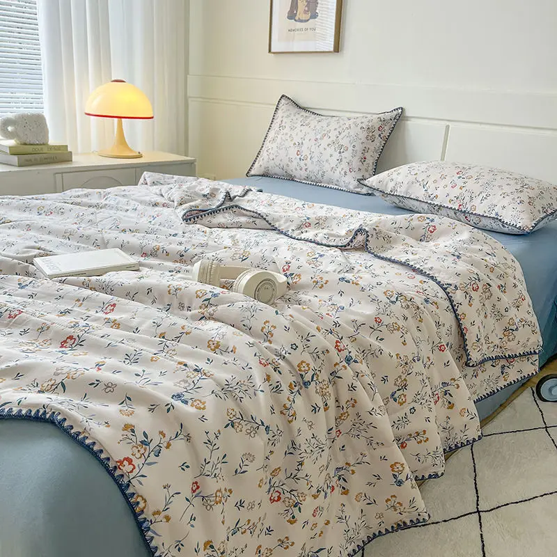 Summer Quilt Cotton Floral French Style Double  Air-conditioned Quilt, Double-layer Summer Blanket Comforter Duvet   이불