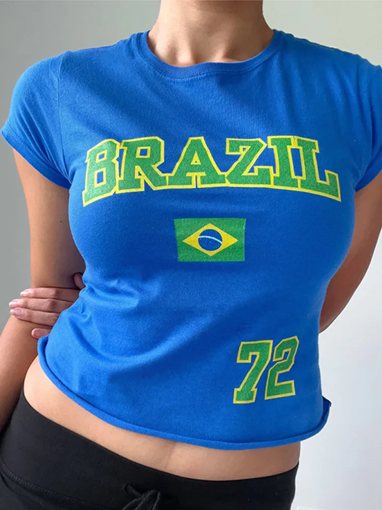 Y2K Fashion Sporty Style Women's Cut Top Harajuku Retro Casual Brazilian Letter Printing Street High Street Popular Sexy