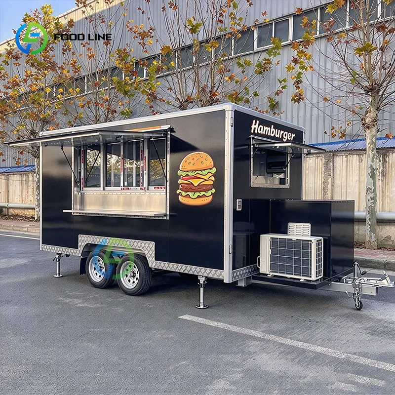Food Trailer Mobile Food Truck Commercial Square Trailer with Serving Window for Tacos and Quesadillas Customized