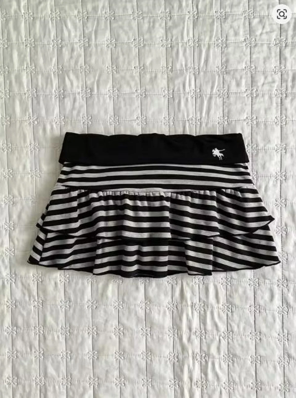 Women Y2K Striped Mini Skirt Fold Over Waist Ruffle Tiered Skort Vintage Harajuku Layered Pleated Micro Skirt Cute Gothic Street