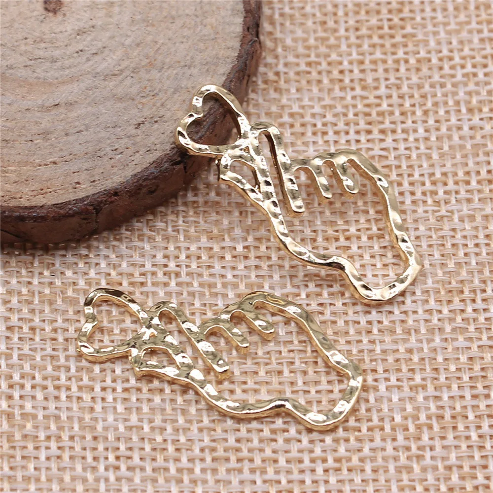 10pcs 17x34mm(0.67x1.34inch) Electrophoresis KC gold Love Heart Gesture Charms DIY Hand Crafts Jewelry Accessories