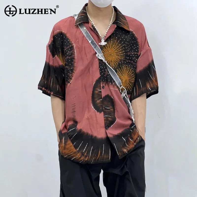 

LUZHEN 2025 Summer Handsome Loose Short Sleeve Shirt Men's Original High Quality Design Casual Lapel Tops Fashion Clothes JY3075