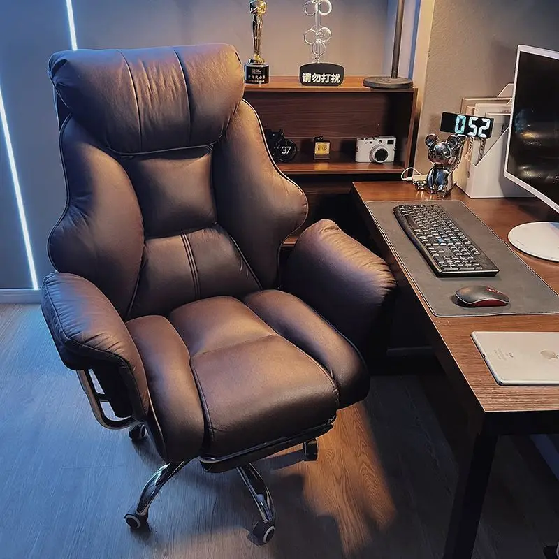 Modern Luxury Leather Metal Reclining Computer Chair Adjustable Comfortable Home Office Study Bedroom Decor Novelty New Indoor