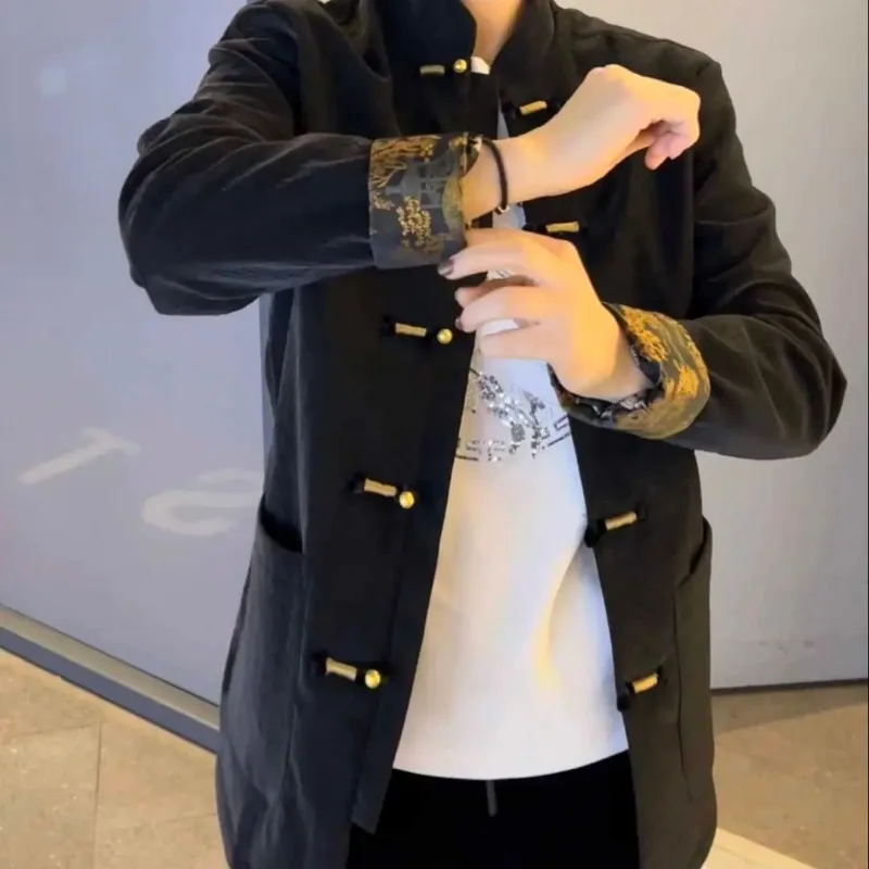 

Foufurieux 2025 Spring and Autumn New Product High End Pan Buckle Tang Style Coat Comfortable and Versatile Fashion Coat