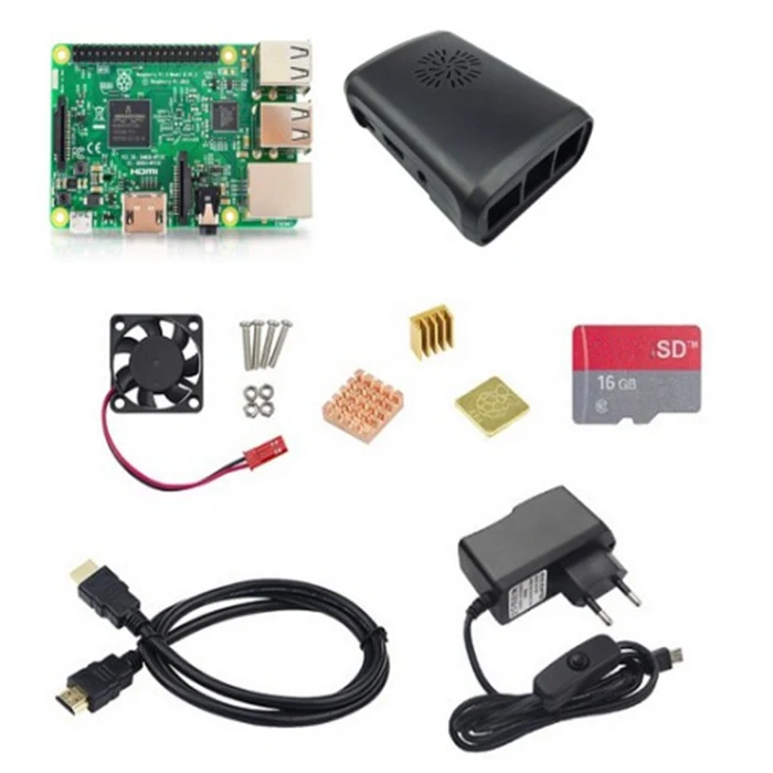 

Pi3 Starter Kit Raspberry Pi 3 B + ABS Case with Fan with Heat Sink SD Card Heat Sink cable 5V 2.5A Power adapter