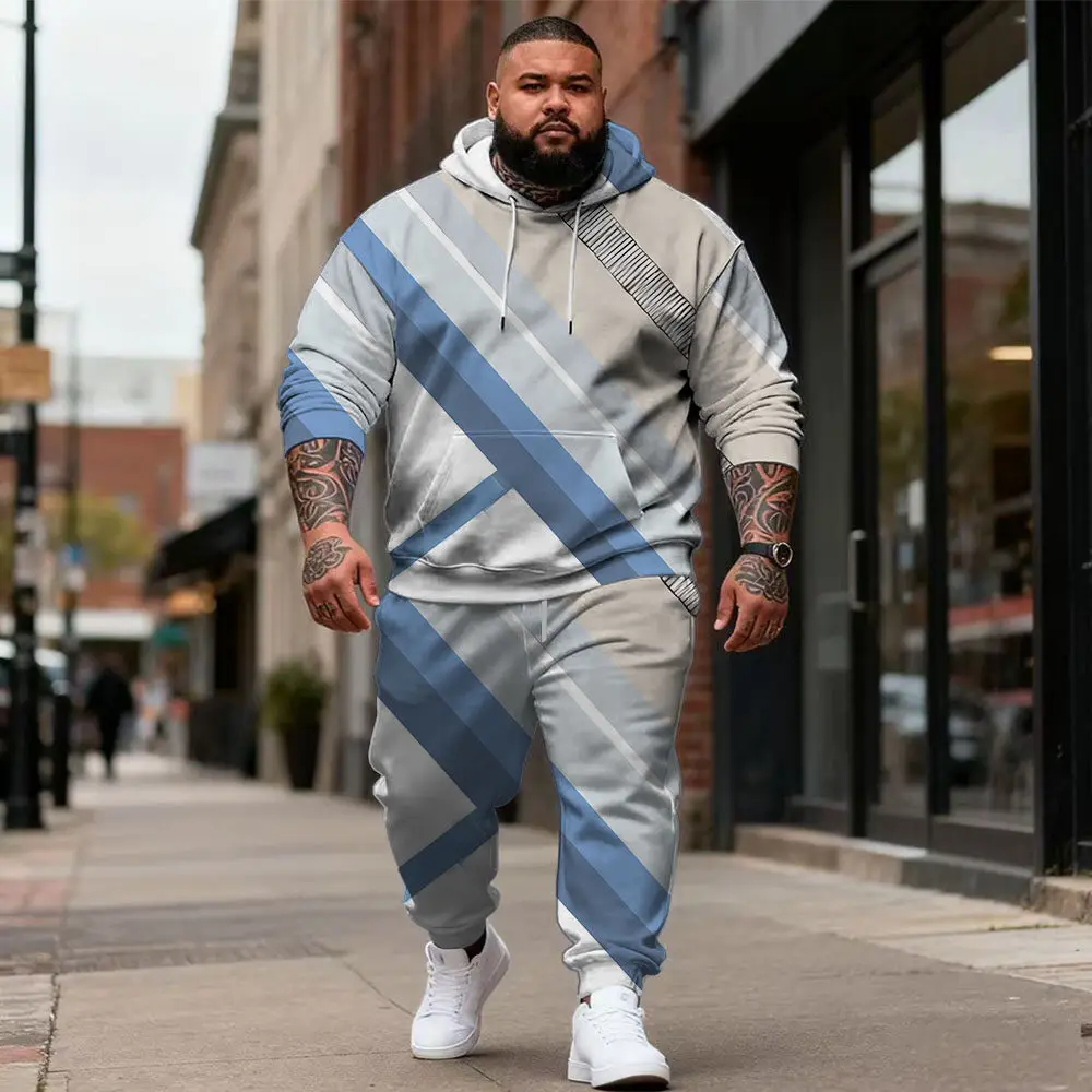 

S-9xl Мужская толстовка больших размеров большого и высокого размера: этнические, клетчатые элементы — одежда из двух предметов, дышащий материал, стильный дизайн